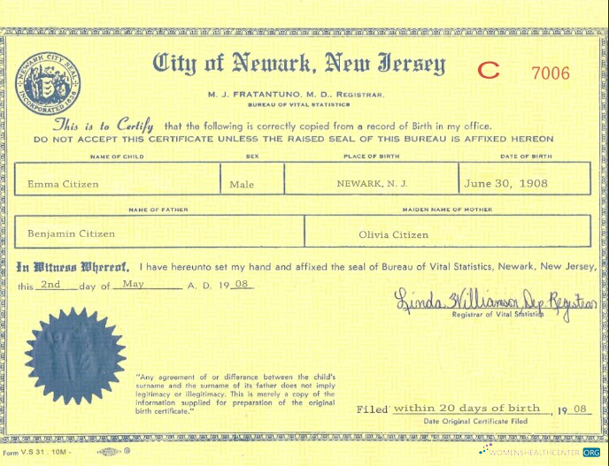 Download USA New Jersey birth certificate Photoshop template